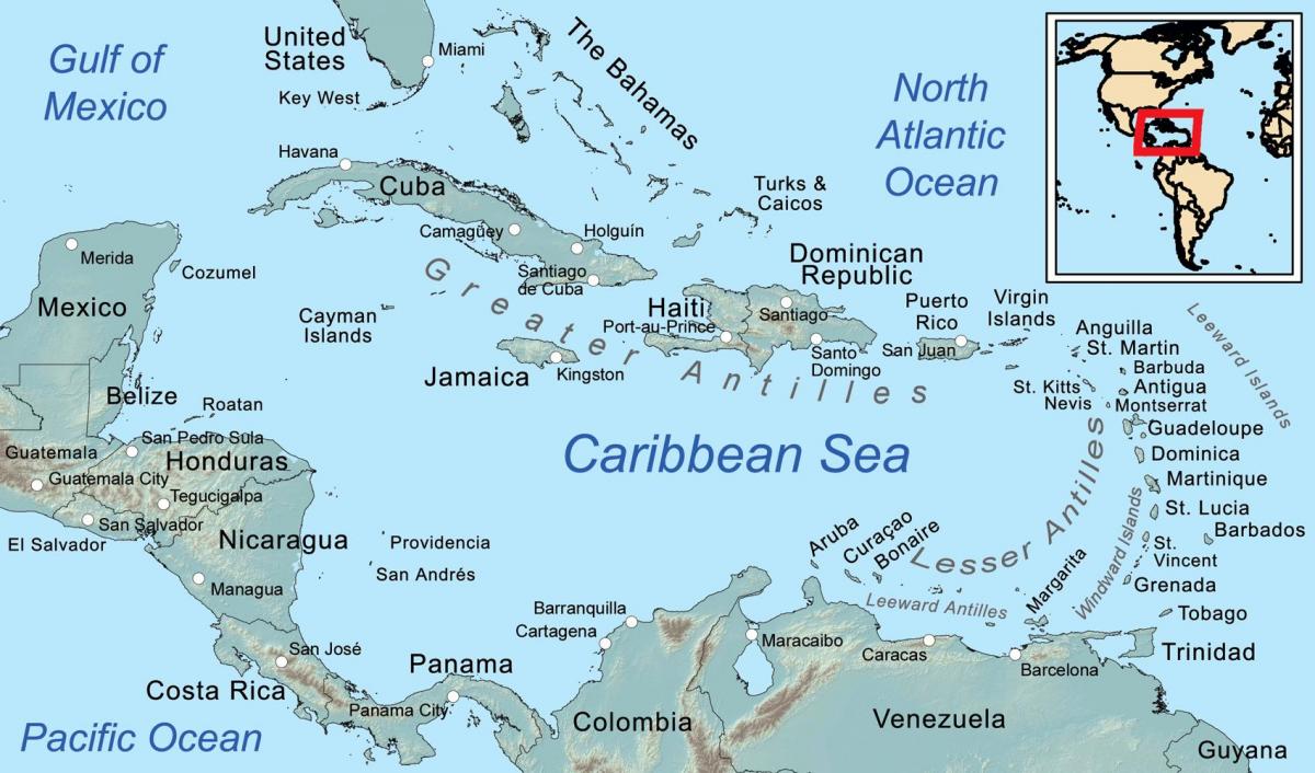 карта Ямайка і прылеглых выспаў