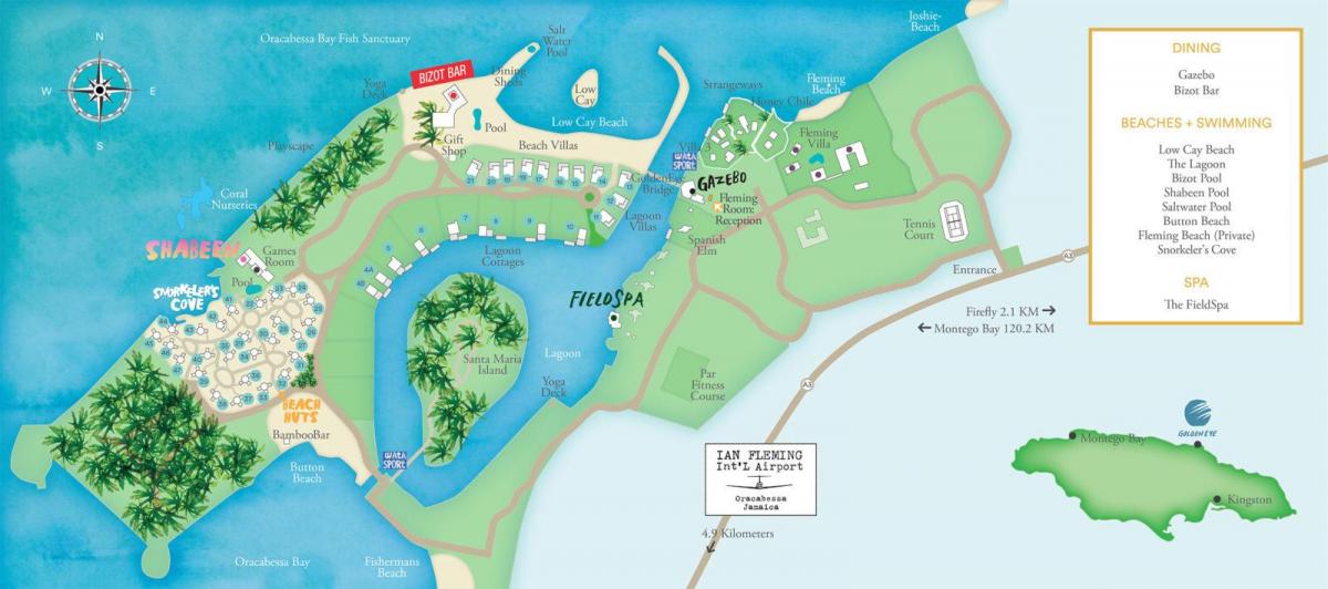 Карта Ямайкі курорты