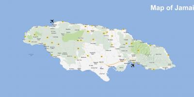 Карта Ямайкі аэрапортаў і курортаў